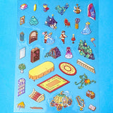 cinderella fairytale scene building sticker kit featuring a ballroom card backdrop, clear decorative stickers, magical carriage, chandeliers, fairy godmother and castle accessories. uk cute and kawaii stationery shop.