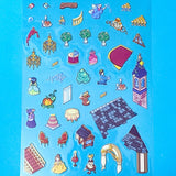 cinderella fairytale scene building sticker kit featuring a ballroom card backdrop, clear decorative stickers, magical carriage, chandeliers, fairy godmother and castle accessories. uk cute and kawaii stationery shop.
