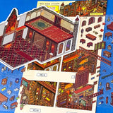 victorian library scene building sticker layered kit with detailed library backdrop, bookshelves, fireplace, desks, furniture and clear decorative stickers. Fantasy build a scene set. uk cute stationery shop.
