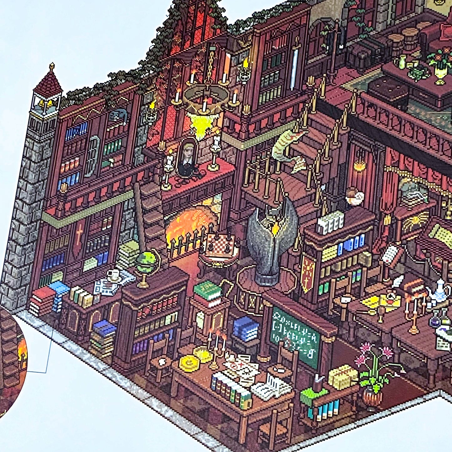 victorian library scene building sticker layered kit with detailed library backdrop, bookshelves, fireplace, desks, furniture and clear decorative stickers. Fantasy build a scene set. uk cute stationery shop.