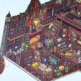 victorian library scene building sticker layered kit with detailed library backdrop, bookshelves, fireplace, desks, furniture and clear decorative stickers. Fantasy build a scene set. uk cute stationery shop.