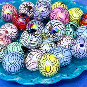 spider spider's web webs cobweb design pattern large big round bead beads 16mm iridescent pearl pearly pearlised uk cute kawaii halloween craft supplies shop store pink blue mint green white red yellow lilac