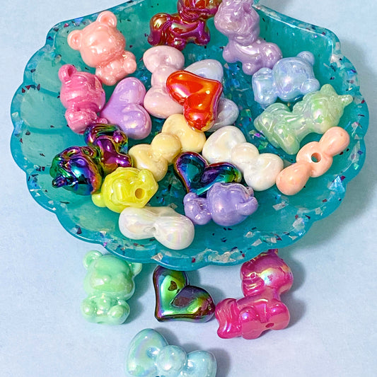 pearl pearly large big jumbo acrylic bead beads cute kawaii colourful iridescent coated ab sheen unicorn unicorns bow bows bear bears heart hearts craft supplies uk shop store crafts