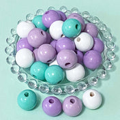 mermaid theme coloured wood wooden bead beads large big 15mm 16mm lilac purple mauve purple turquoise green round painted uk cute kawaii craft supplies shop store