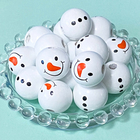 20mm snow snowman snowmen head body round white bead beads jumbo large very big 20mm 2cm wood wooden uk cute kawaii craft supplies shop store make your own beaded pen jewellery stationery