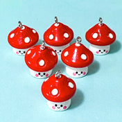 red and white mushroom mushrooms resin charm charms pendant pendants cute kawaii uk craft supplies shop store smiling happy face faces 20mm silver tone hook jewellery making woodland theme autumn spot spotted fungi toadstool toadstools