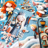 winter postcard post card cards cute kawaii set pack of 3  beautiful snowy christmas stationery uk shop store planner addict 3d sewn sewing embroidery felt fox foxes tree trees girl girls snowman blue orange colourful bright vibrant