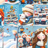 winter postcard post card cards cute kawaii set pack of 3  beautiful snowy christmas stationery uk shop store planner addict 3d sewn sewing embroidery felt fox foxes tree trees girl girls snowman blue orange colourful bright vibrant