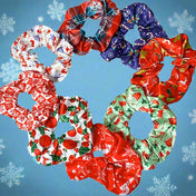 christmas festive hair scrunchie scrunchies satin silk cute kawaii pretty girl accessory accessories stocking filler fillers gift gifts uk red blue green white