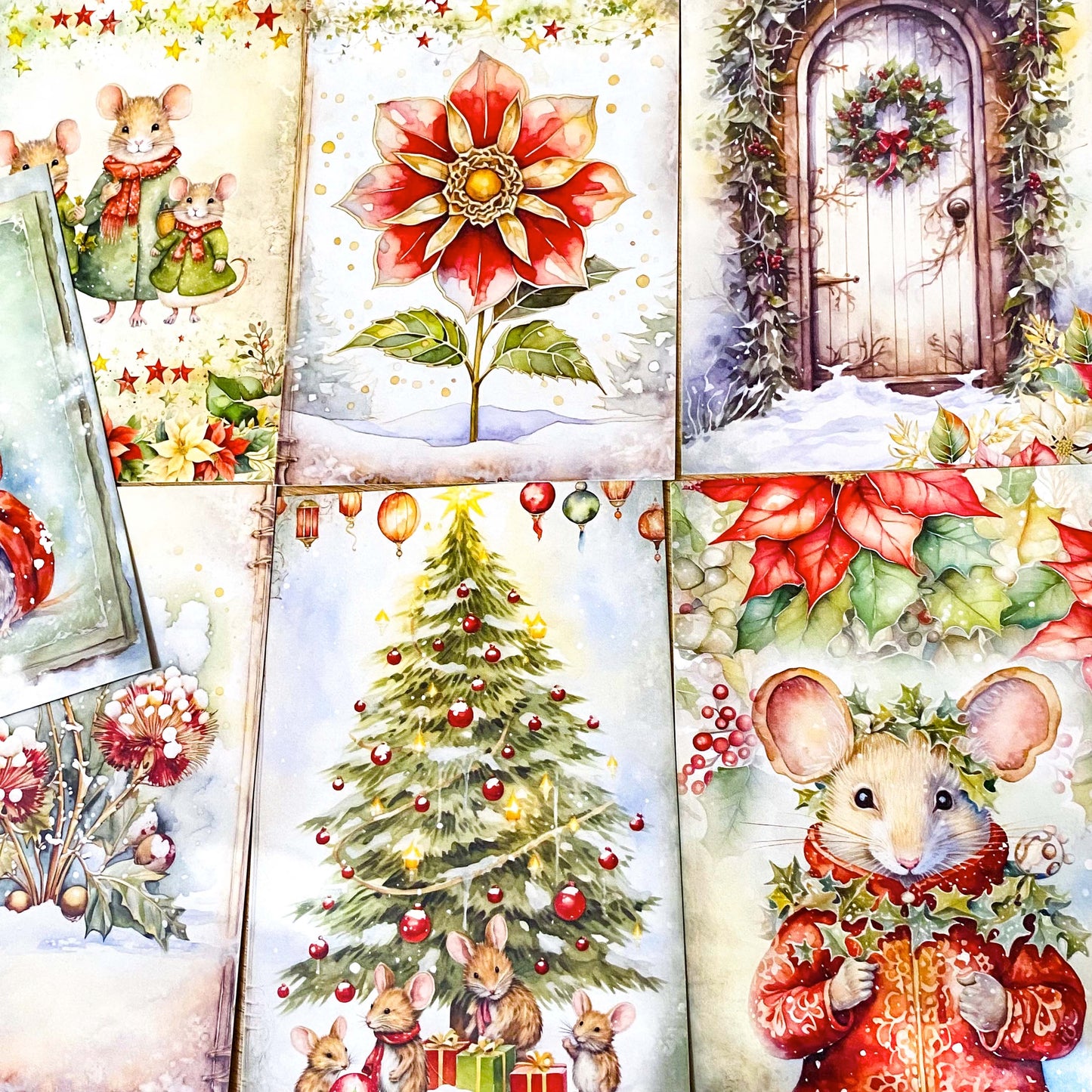 mouse mice magic magical postcard postcards bundle set of 3 card cards post stationery shop store uk cute kawaii festive green red fairy unicorn door doorway foliage plants flowers cute kawaii gift gifts deer cottage wood woodland animal animals squirrel