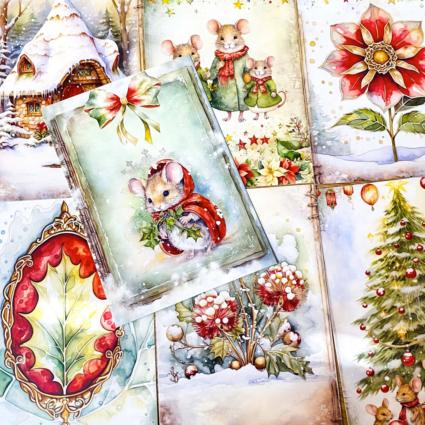 mouse mice magic magical postcard postcards bundle set of 3 card cards post stationery shop store uk cute kawaii festive green red fairy unicorn door doorway foliage plants flowers cute kawaii gift gifts deer cottage wood woodland animal animals squirrel