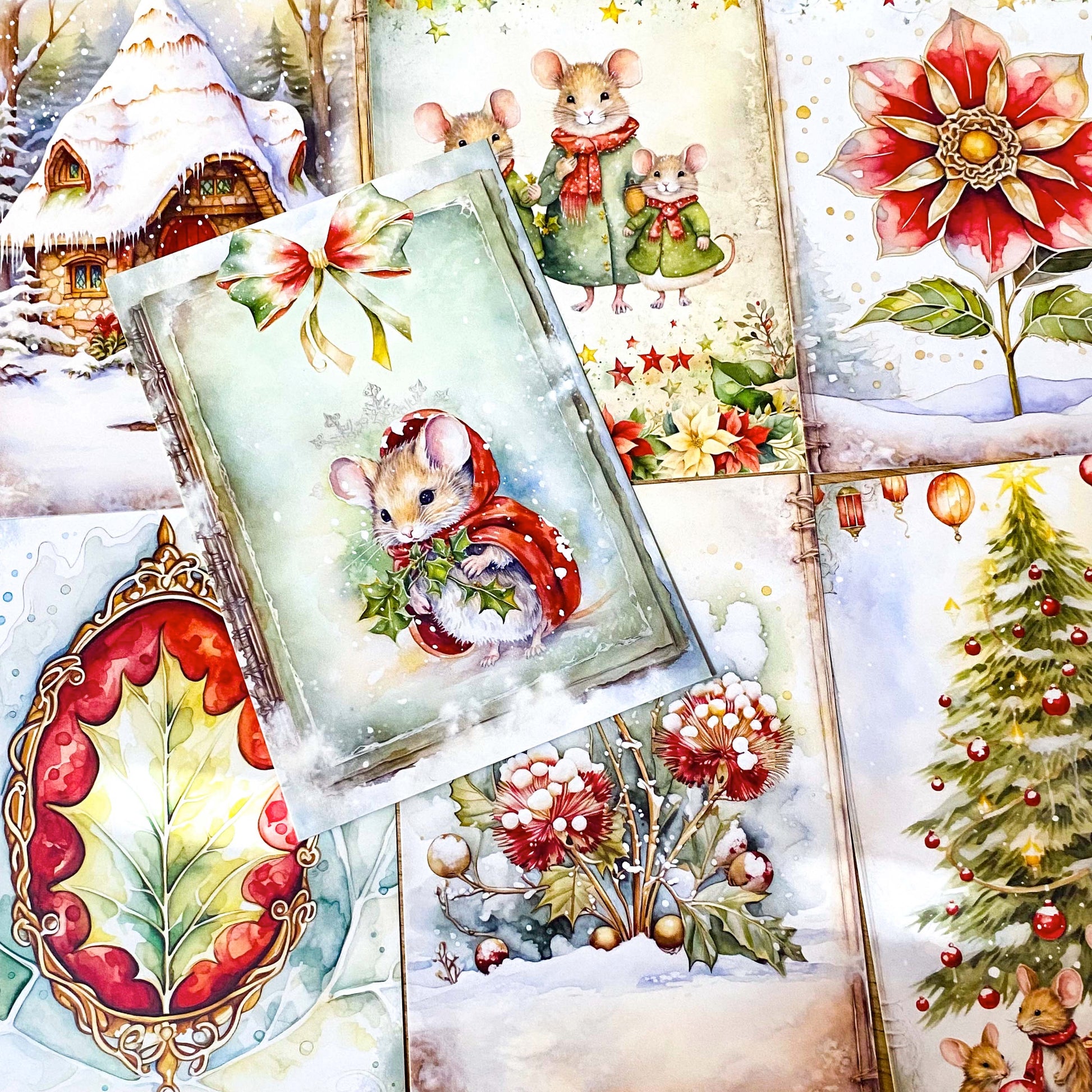 mouse mice magic magical postcard postcards bundle set of 3 card cards post stationery shop store uk cute kawaii festive green red fairy unicorn door doorway foliage plants flowers cute kawaii gift gifts deer cottage wood woodland animal animals squirrel