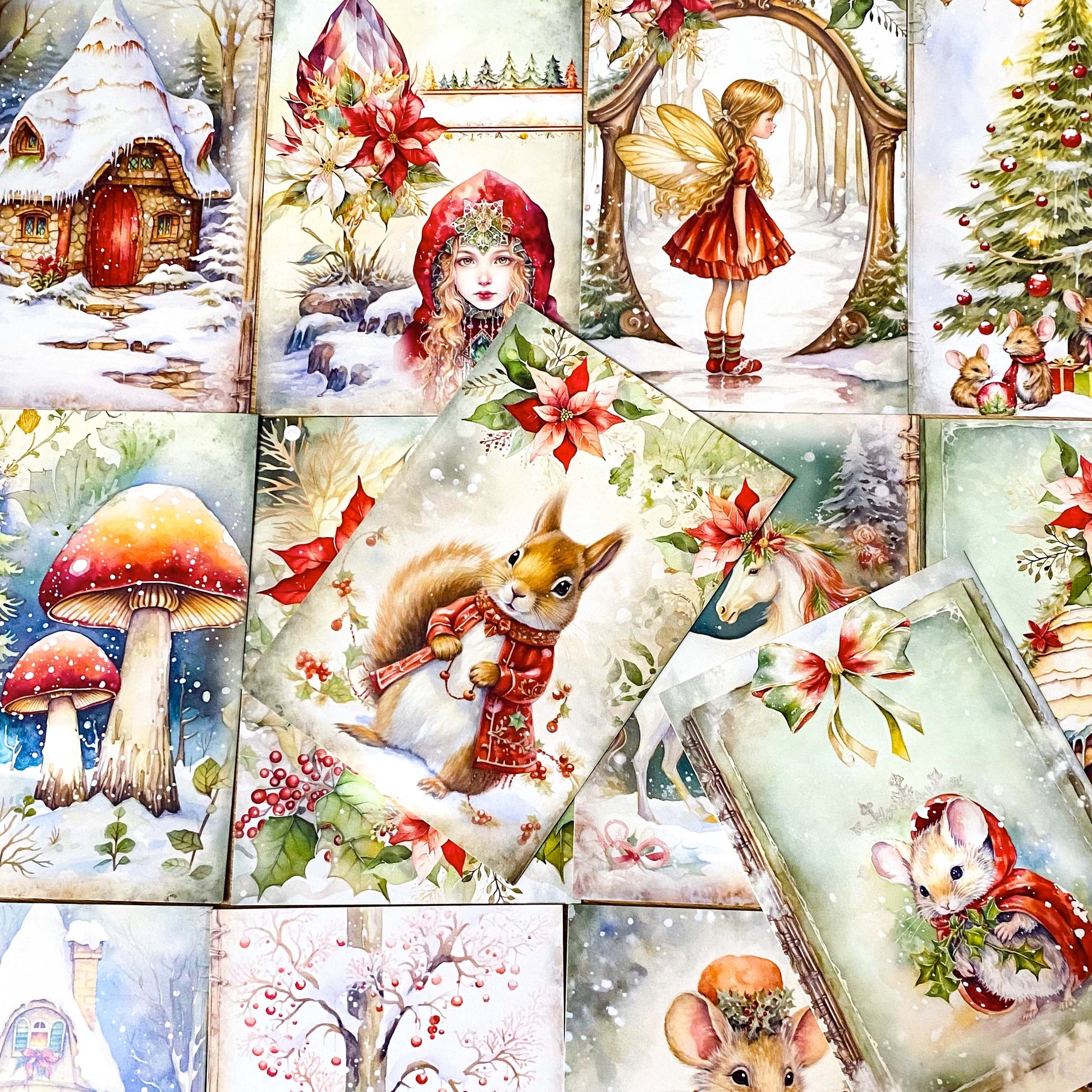mouse mice magic magical postcard postcards bundle set of 3 card cards post stationery shop store uk cute kawaii festive green red fairy unicorn door doorway foliage plants flowers cute kawaii gift gifts deer cottage wood woodland animal animals squirrel