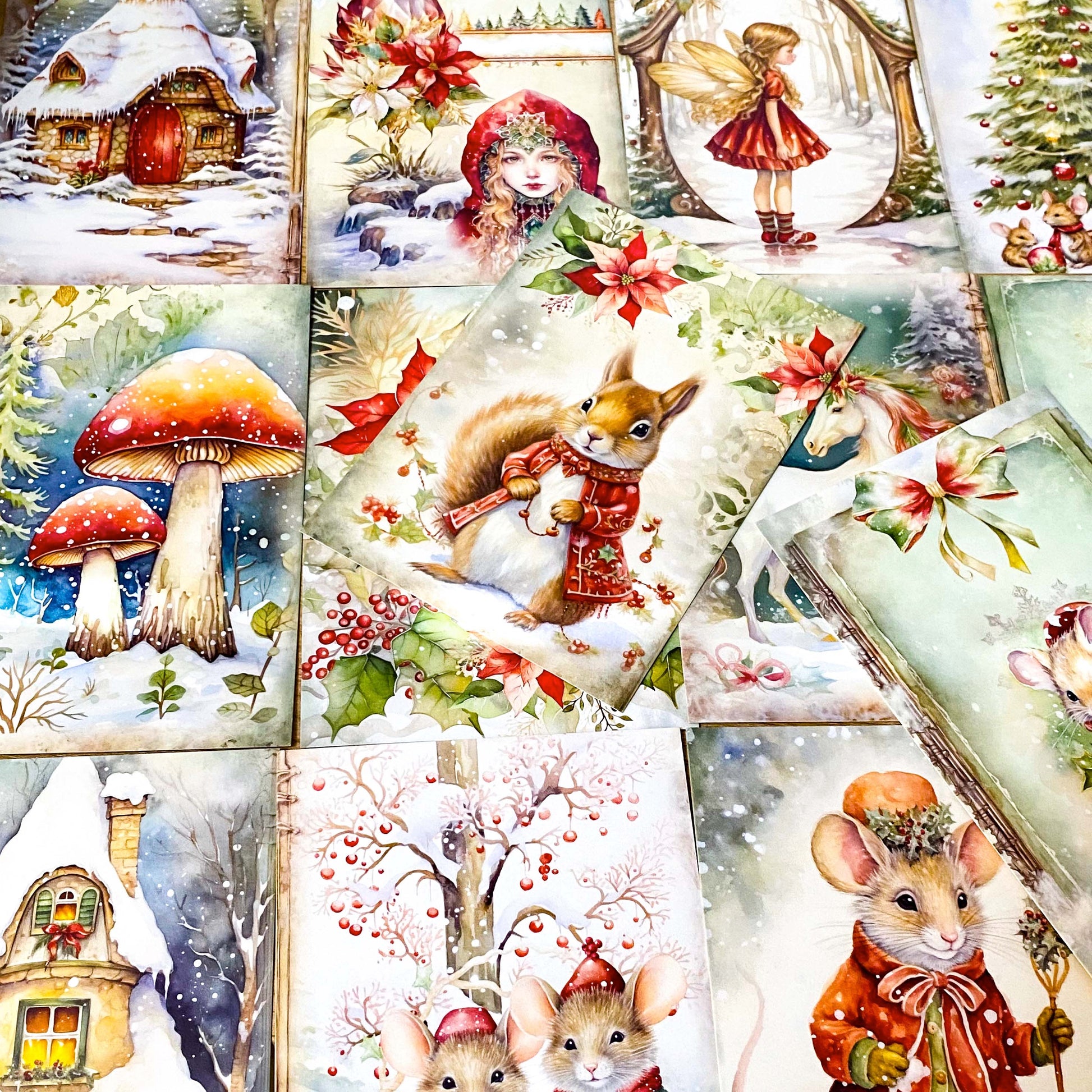 mouse mice magic magical postcard postcards bundle set of 3 card cards post stationery shop store uk cute kawaii festive green red fairy unicorn door doorway foliage plants flowers cute kawaii gift gifts deer cottage wood woodland animal animals squirrel