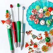 build your own christmas pen pens topper fun cute kawaii gingerbread man men wooden bead beaded beads red green white candy swirl pinwheel uk gift gifts shop store festive ballpoint charm