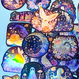 MOONLIT WITCH Aesthetic Sticker Pack - 50 Vinyl Laptop Stickers- Dark Botanical, Animals, Celestial & Witchy (up to 70mm)