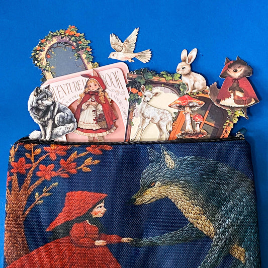 little red riding hood gift set with canvas pouch and stickers