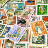 whimsical woodland animal stamp stickers set including rabbits, fox, cat, owl and pig
