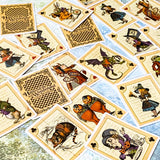 vintage alice in wonderland satin stickers featuring alice, mad hatter, white rabbit and queen in playing card designs with a halloween feel