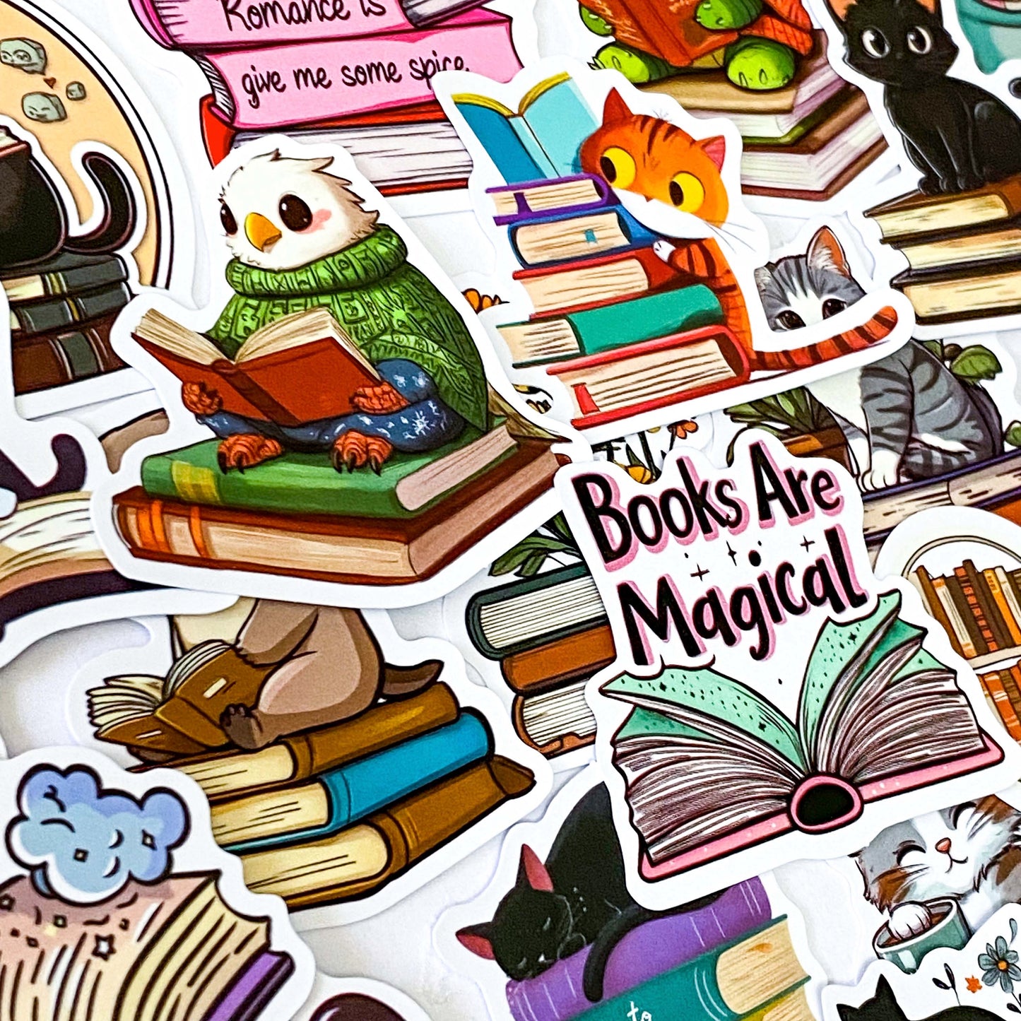 book books lover love reading bookworm uk cute kawaii stationery laptop sticker stickers pack set animal animals cat cats black bear mouse tiger otter panda fox frog matte gift gifts