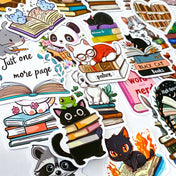 book books lover love reading bookworm uk cute kawaii stationery laptop sticker stickers pack set animal animals cat cats black bear mouse tiger otter panda fox frog matte gift gifts