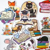 book books lover love reading bookworm uk cute kawaii stationery laptop sticker stickers pack set animal animals cat cats black bear mouse tiger otter panda fox frog matte gift gifts