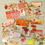 apple shadow vintage floral PET sticker pack featuring pink roses, orange poppies, lace details, labels and botanical collage elements with gold holo foil accents. uk cute stationery and sticker shop.