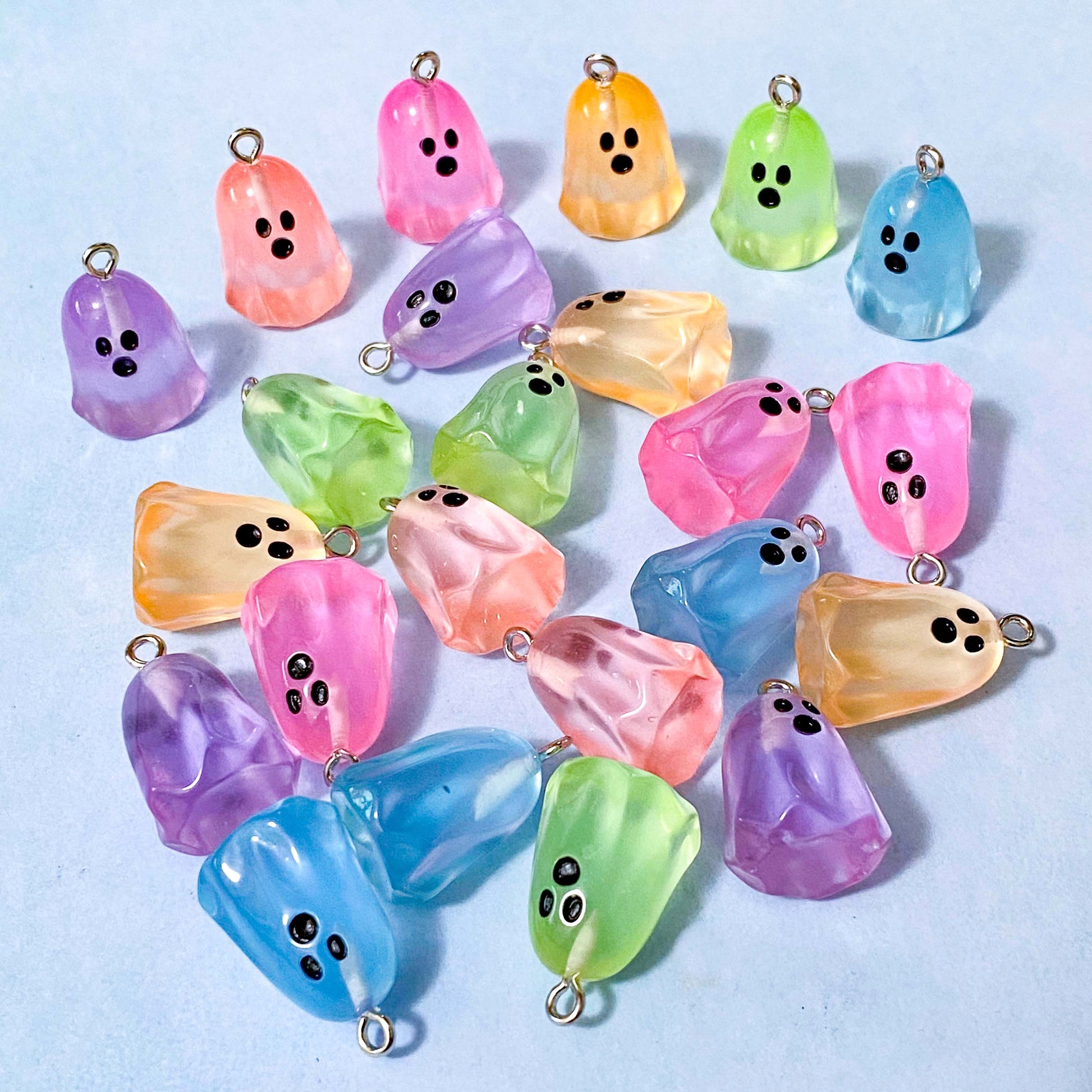 spooky ghost ghosts glow in the dark charm charms pendant pendants halloween craft supplies uk cute kawaii jewellery making clear transparent pink blue green lilac yellow orange purple funny
