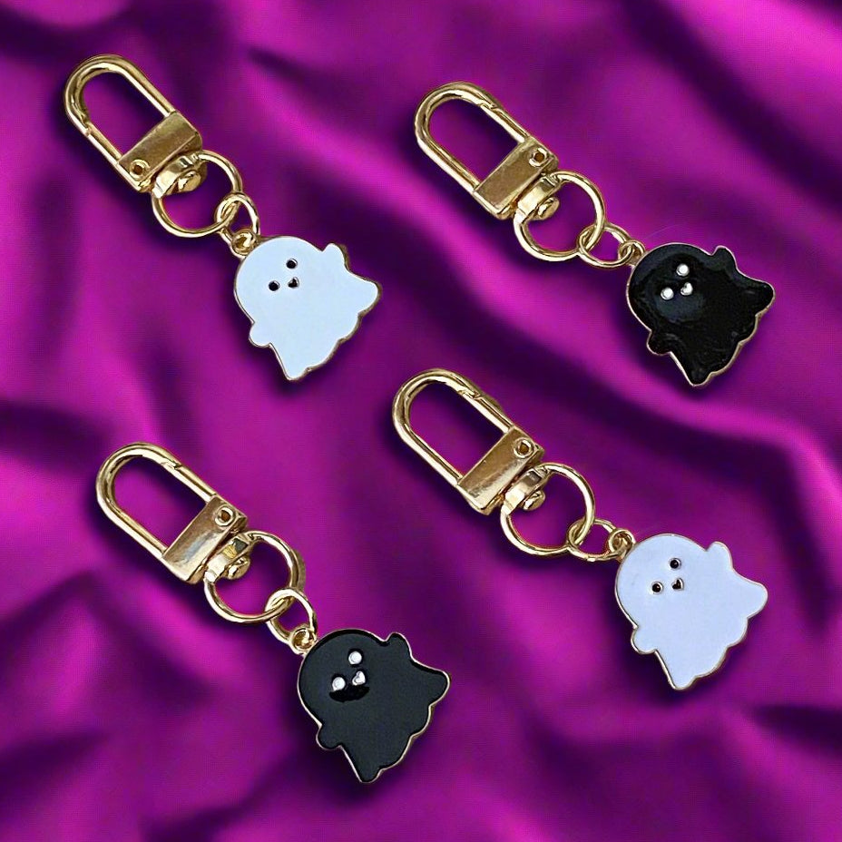 ghost ghosts white black planner clip charm charms clips key ring keychain keyrings gold metal enamel uk cute kawaii gift gifts shop store halloween spooky