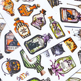 magic magical potion potions bottle bottles jar jars halloween sticker stickers spooky cute uk kawaii stationery bargain pretty glossy peel off die cut cuts cat cats black skull skulls fairy witch cauldron black white green orange purple