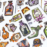 magic magical potion potions bottle bottles jar jars halloween sticker stickers spooky cute uk kawaii stationery bargain pretty glossy peel off die cut cuts cat cats black skull skulls fairy witch cauldron black white green orange purple