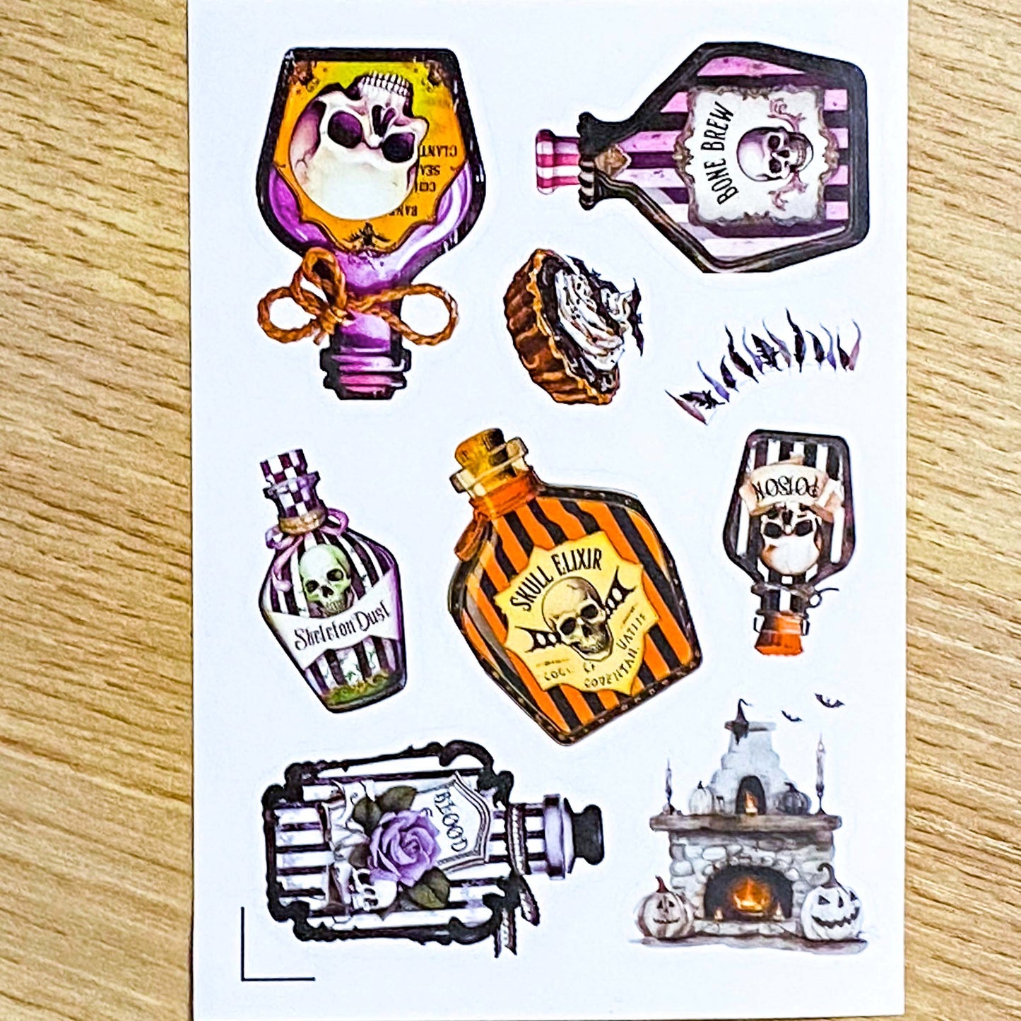 magic magical potion potions bottle bottles jar jars halloween sticker stickers spooky cute uk kawaii stationery bargain pretty glossy peel off die cut cuts cat cats black skull skulls fairy witch cauldron black white green orange purple
