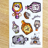 magic magical potion potions bottle bottles jar jars halloween sticker stickers spooky cute uk kawaii stationery bargain pretty glossy peel off die cut cuts cat cats black skull skulls fairy witch cauldron black white green orange purple