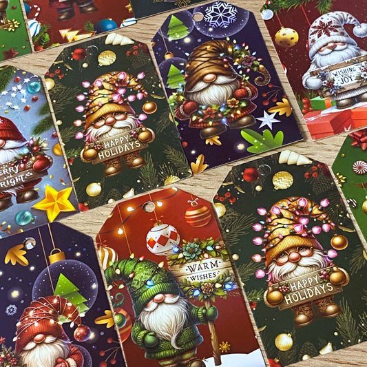 gnome gnomes small card tag tags set of 10 vibrant festive christmas gift gifts gonk gonks cute kawaii uk stationery packaging supplies shop store
