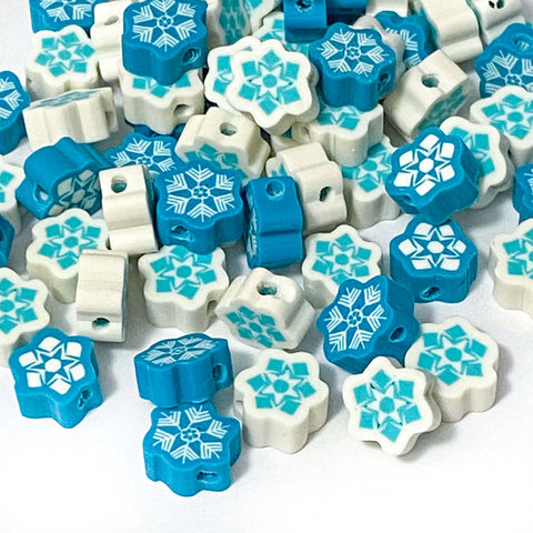 polymer clay poly fimo handmade bead beads snow snowflake snowflakes white blue turquoise pretty cute kawaii craft supplies jewellery making store shop uk