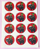 black cat cats christmas round sticker stickers sheet of 9 very large big jumbo 40mm red and green festive stationery packaging supplies shop store uk fun cute kawaii sticker seals santa hat 4cm