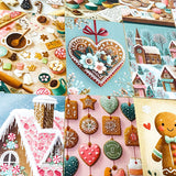 pastel gingerbread men man cottage deer cookie cookies house tree winter christmas festive card postcard postcards decoration decorations baking food set of 3 uk cute kawaii stationery shop store pretty beautiful 
