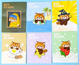 red panda embroidery applique patches on a blue background