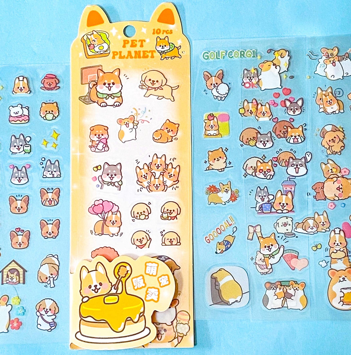 pet planet puppy dog clear sticker sheets pack of 10 on a blue background