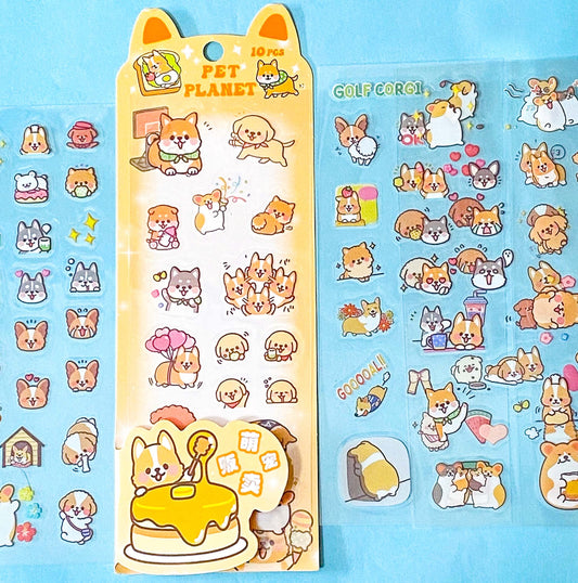pet planet puppy dog clear sticker sheets pack of 10 on a blue background
