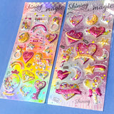 very large pack of 3d shaker puffy stickers with moving sequins and bright pink magical motifs
