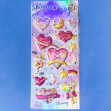 very large pack of 3d shaker puffy stickers with moving sequins and bright pink magical motifs