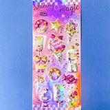 very large pack of 3d shaker puffy stickers with moving sequins and bright pink magical motifs