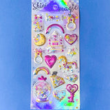 very large pack of 3d shaker puffy stickers with moving sequins and bright pink magical motifs
