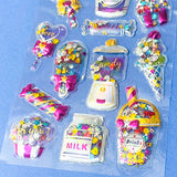 very large pack of 3d shaker puffy clear stickers with moving sequins and bright pink magical motifs