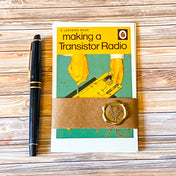 ladybird transistor radio postcards vintage how it works book cover wrapped in kraft belly band and wax seal sticker