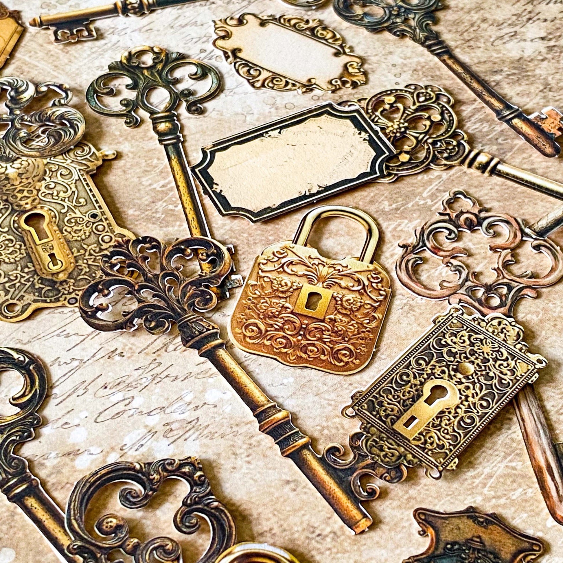 antique key and lock embellishments peel and stick vintage scrapbook pieces curiosity cabinet ephemera