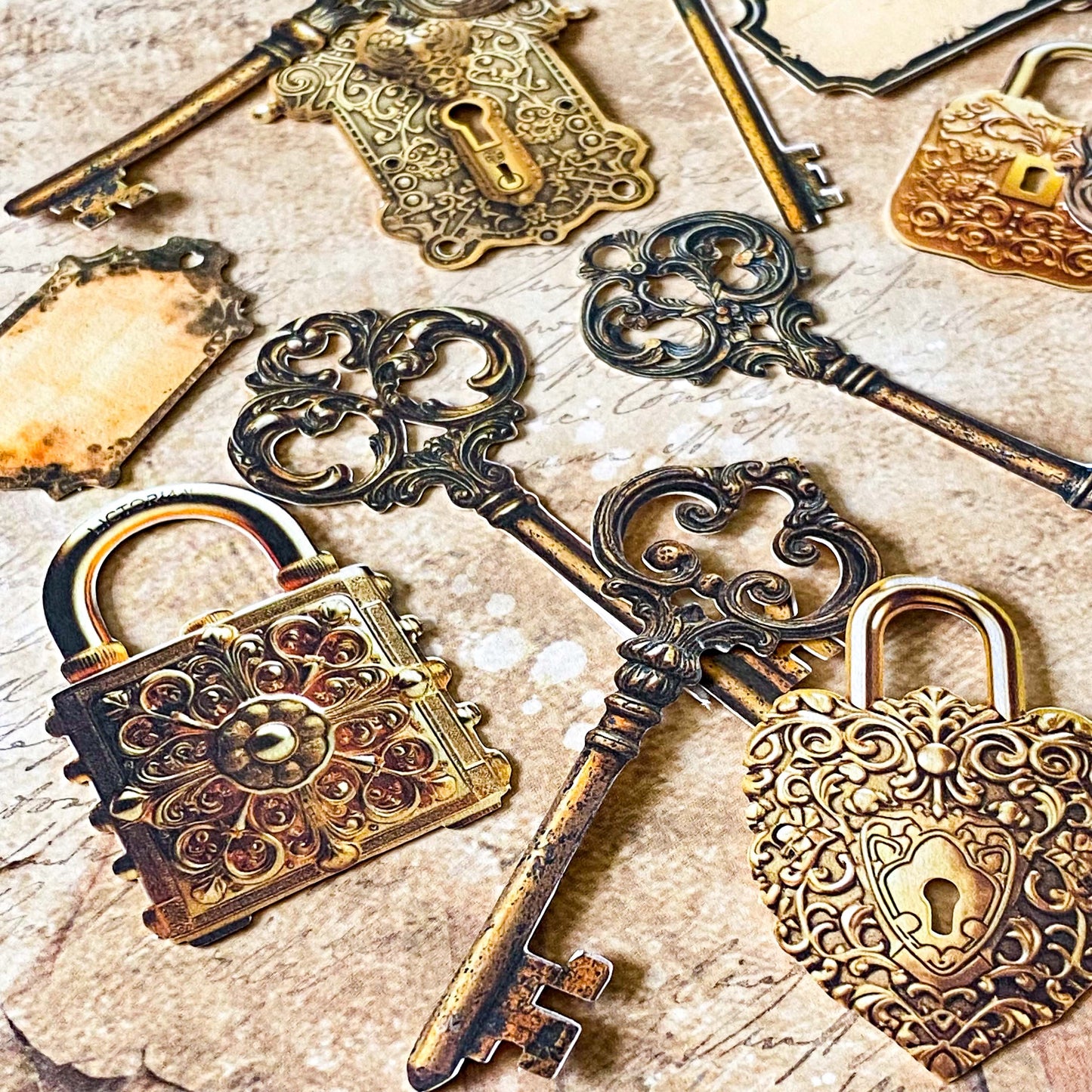 ornate vintage keys and locks stickers detailed antique style card die cuts journaling supplies