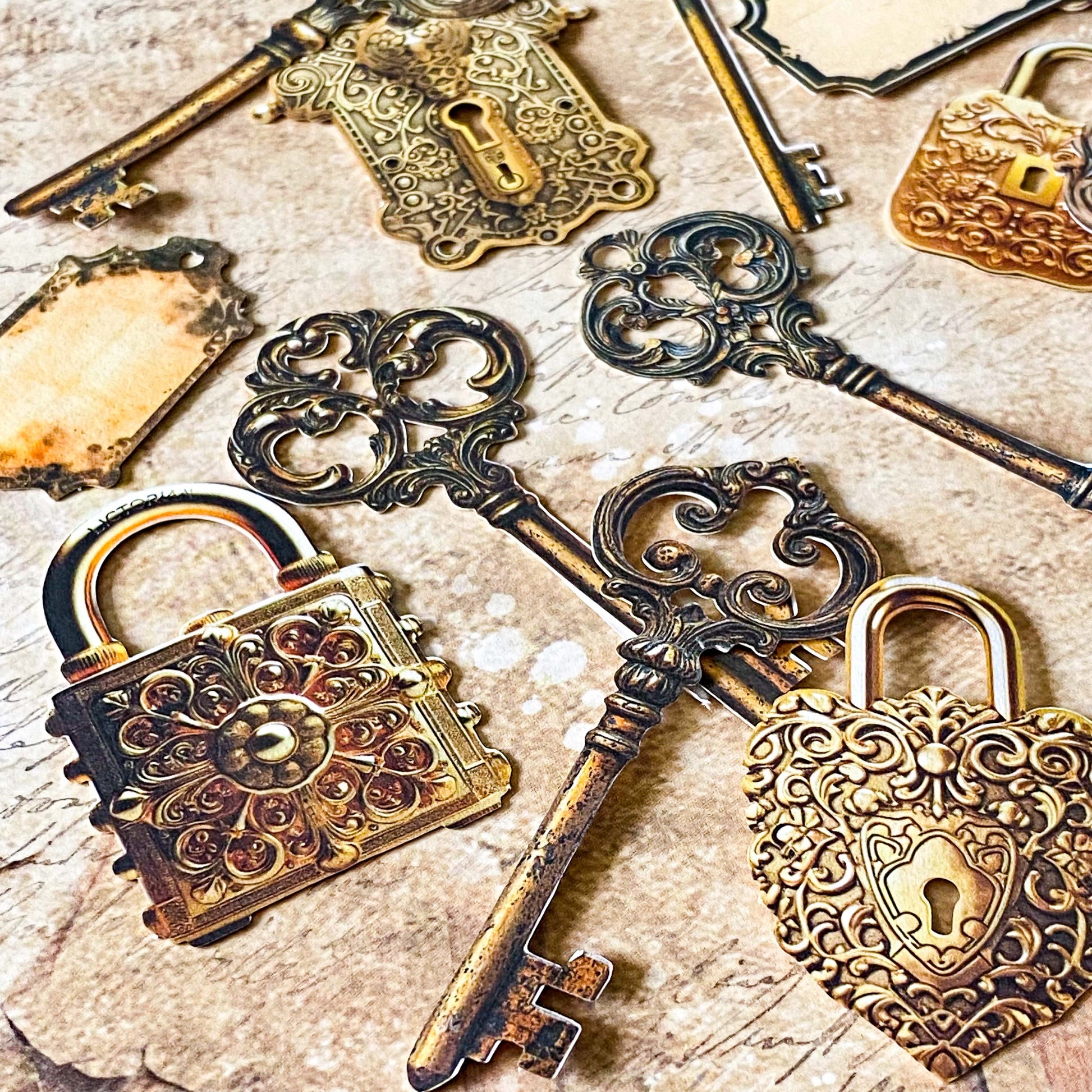 ornate vintage keys and locks stickers detailed antique style card die cuts journaling supplies