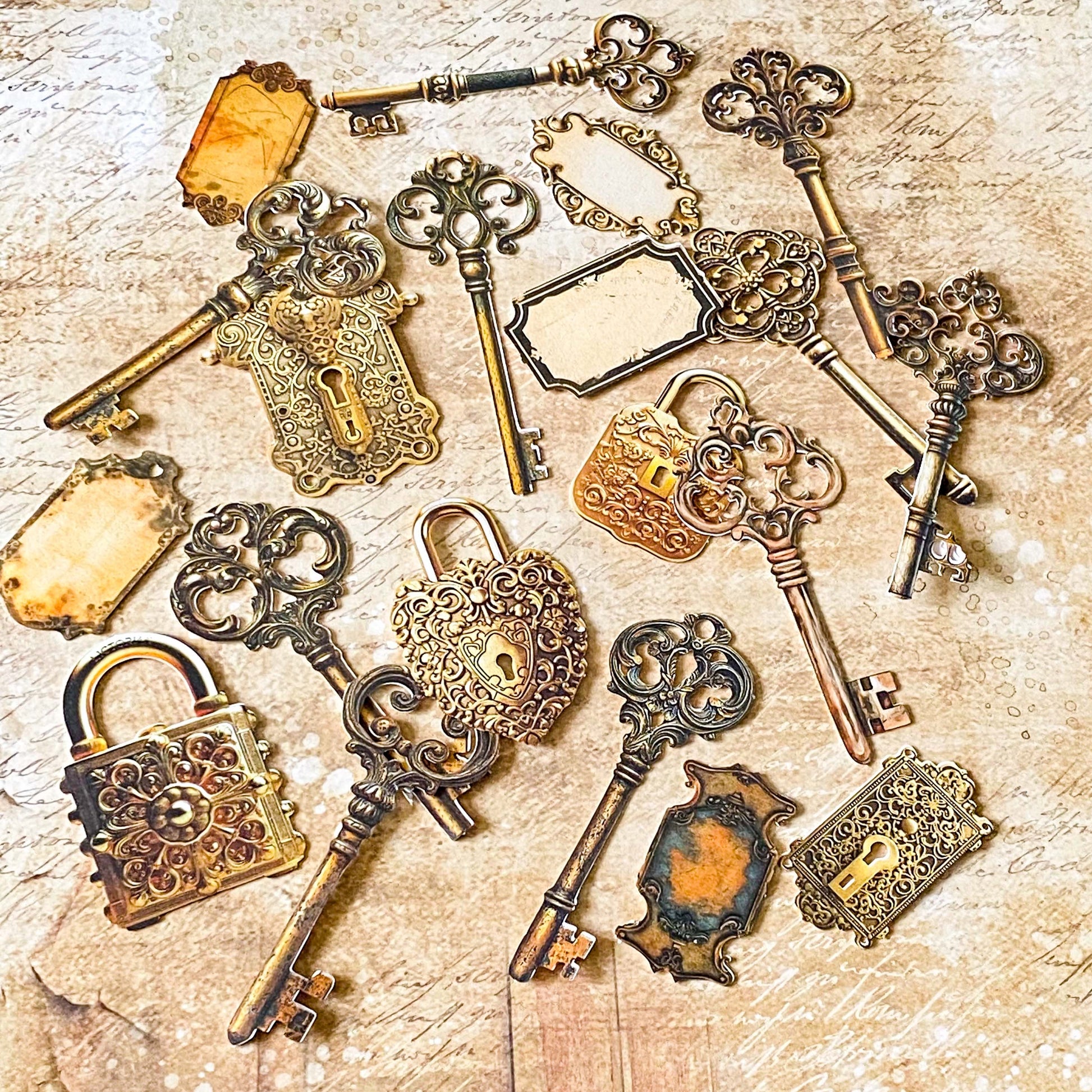 vintage key and lock stickers set antique ephemera adhesive die cuts old keys scrapbook embellishments